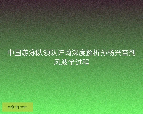 中国游泳队领队许琦深度解析孙杨兴奋剂风波全过程